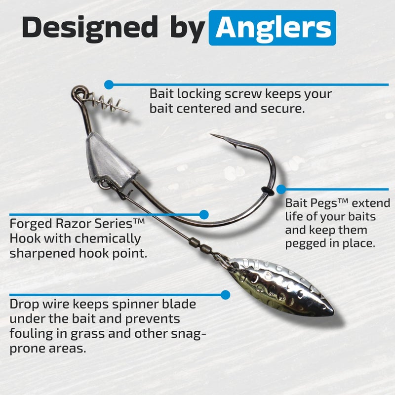 Harmony Fishing Company Harmony Fishing - Razor Series Underspin Swimbait Hooks (4 Pack w/ 5 Bait Pegs) - Swimmer Hooks with Flashy Willow Spinner Blades (1/2 oz, 5/0 Hook) - Image 3